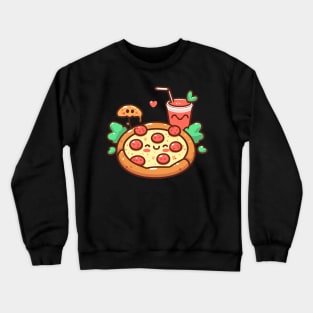 Pepperoni Pizza and Strawberry Drink in Kawaii Style | Kawaii Pizza Party | Pizza and Chill Crewneck Sweatshirt